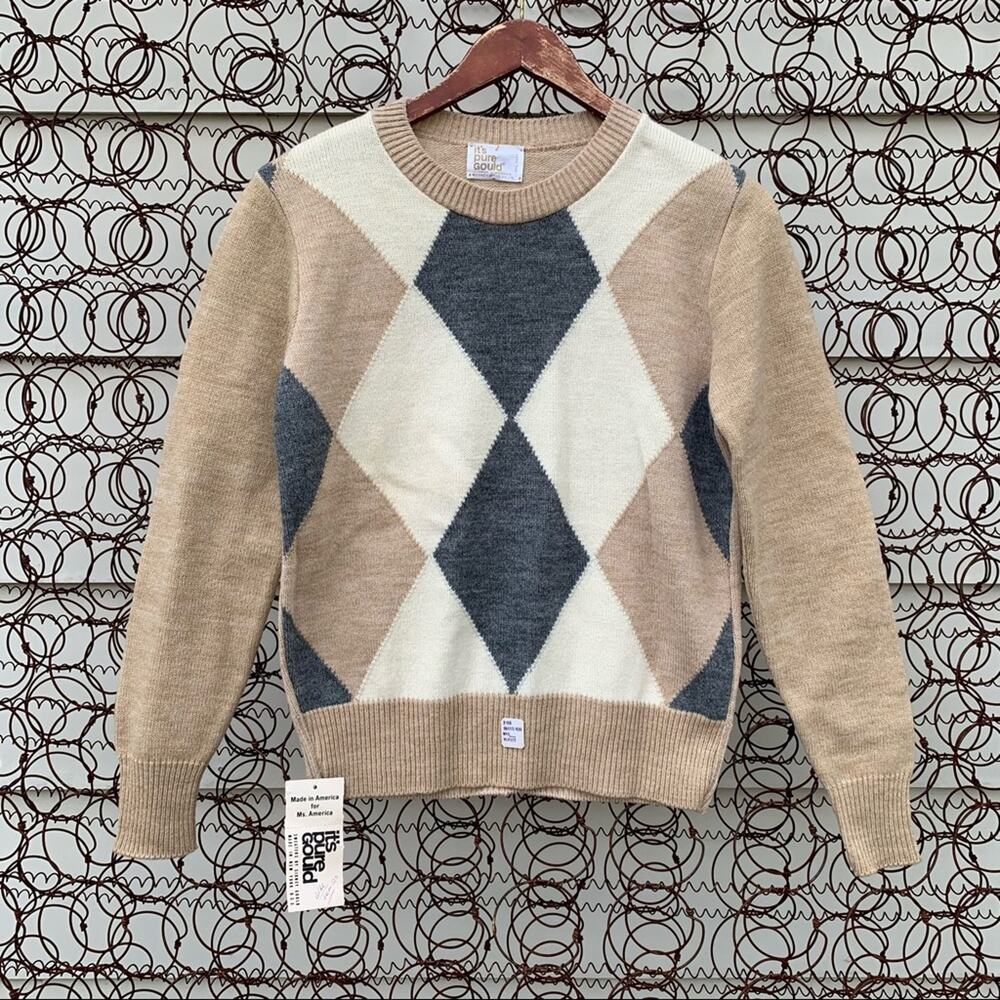 Vintage 50s Deadstock It’s Pure Gould argyle diamond sweater SMALL?